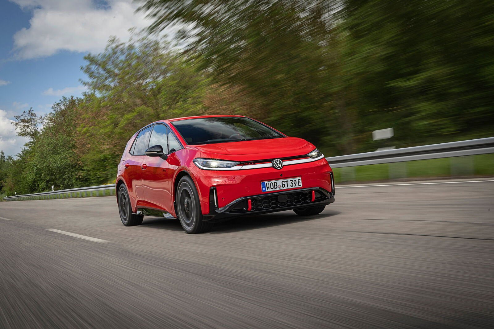 Volkswagen ID.3 GTI in official front three-quarter driving photography