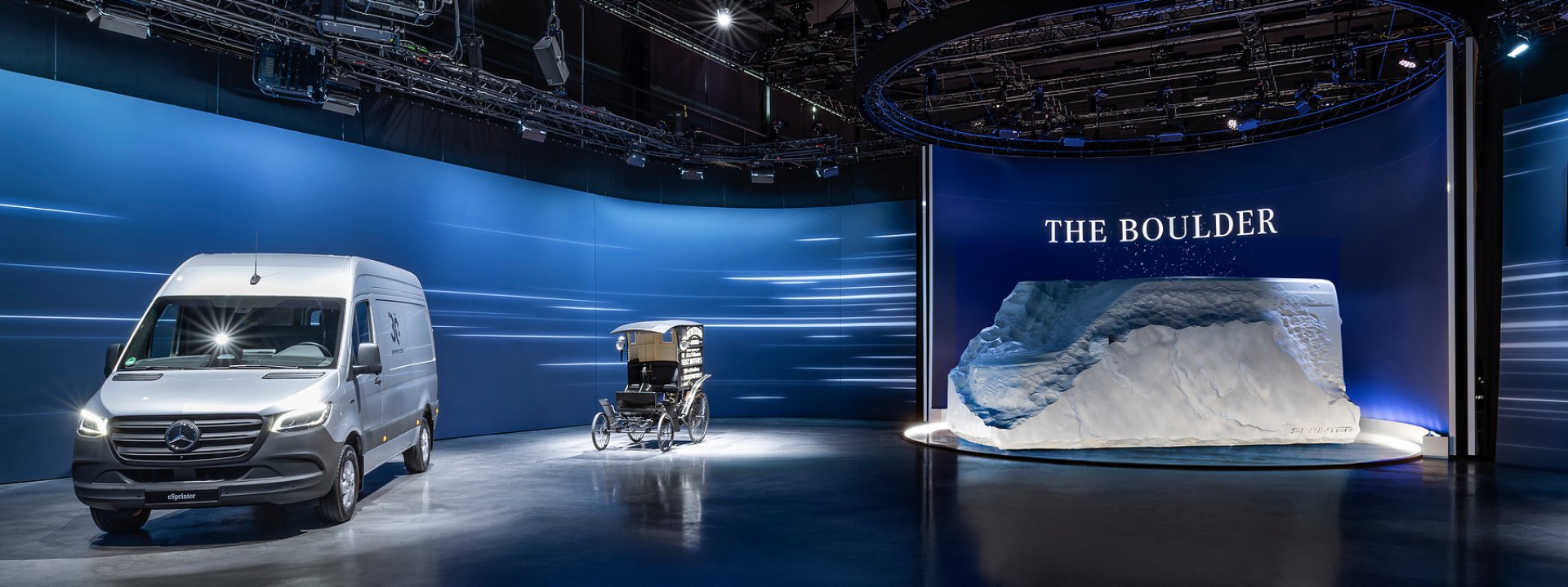 Mercedes-Benz THE BOuLDER stone-effect sculpture previewing the next Sprinter
