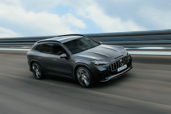 Grey Mercedes-AMG GT SUV driving on a test track